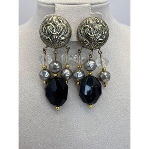 Vintage Bold Statement Baroque Style Faux Pearl and Acrylic Dangle Earrings